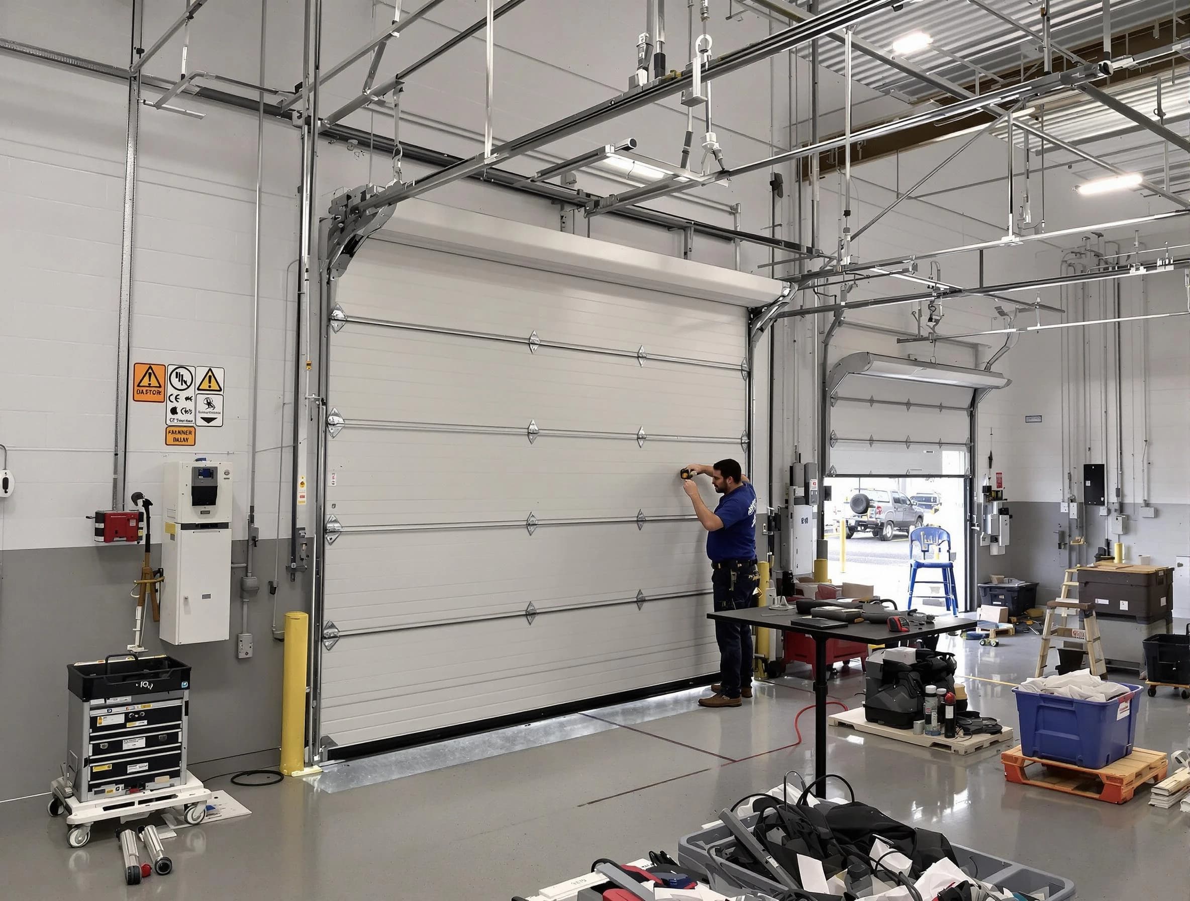 Commercial garage door repair being performed by Springville Garage Door Repair expert in Springville