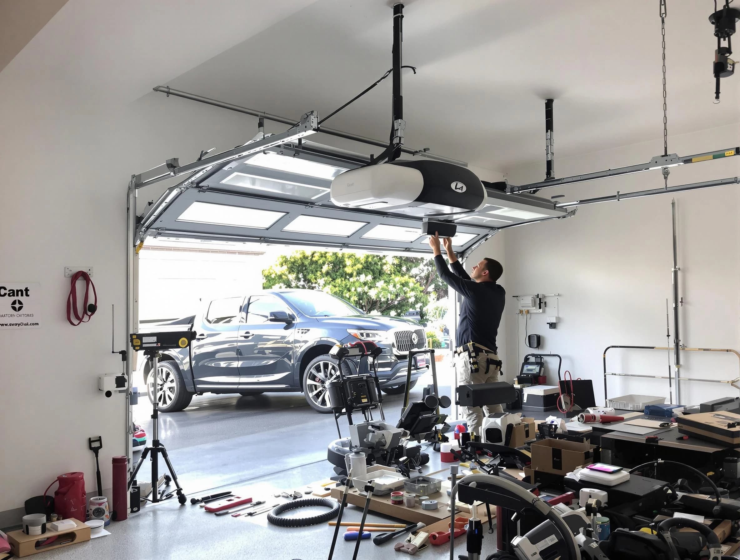 Springville Garage Door Repair specialist installing smart garage door opener system in Springville home