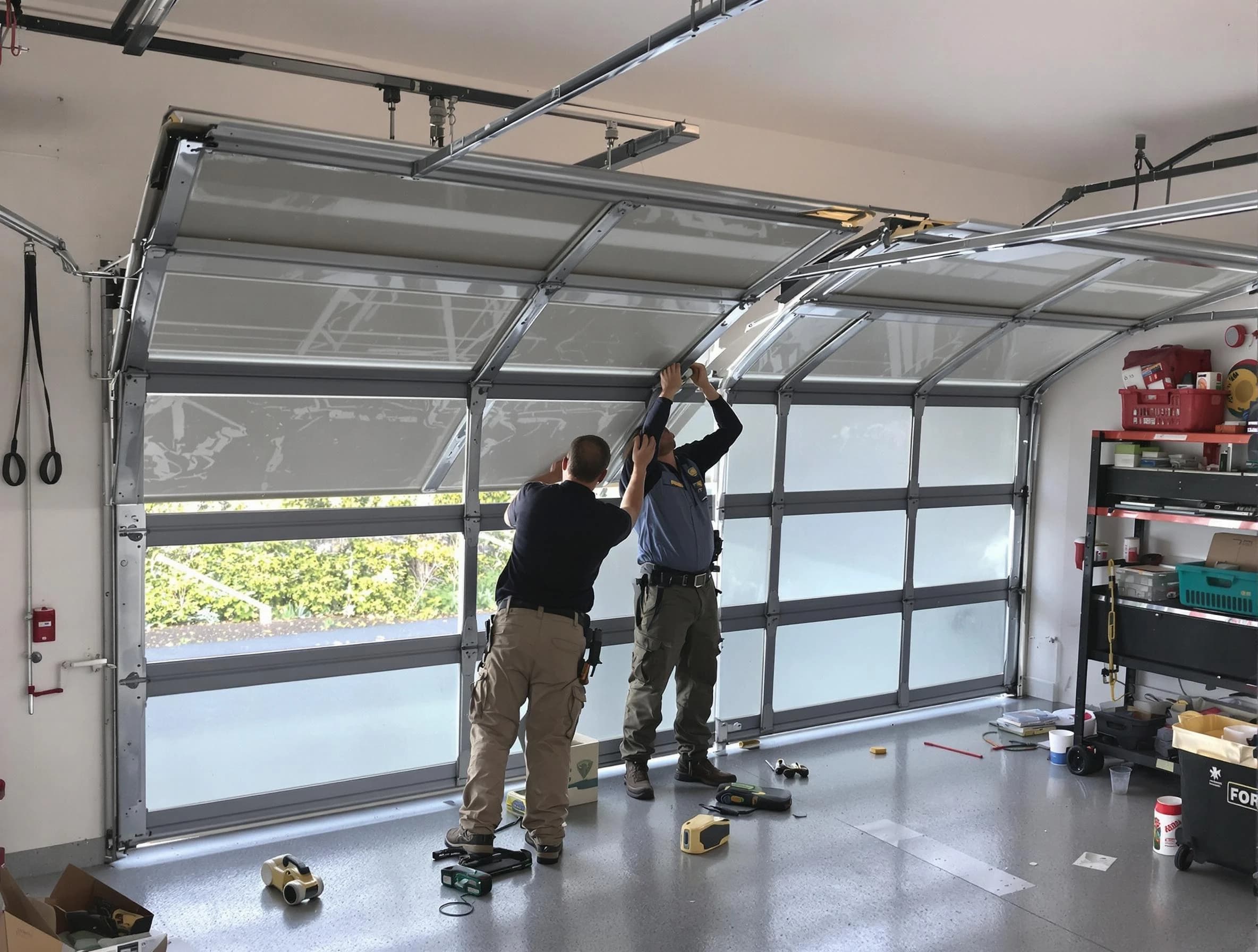 Springville Garage Door Repair expert performing precise panel replacement on Springville garage door