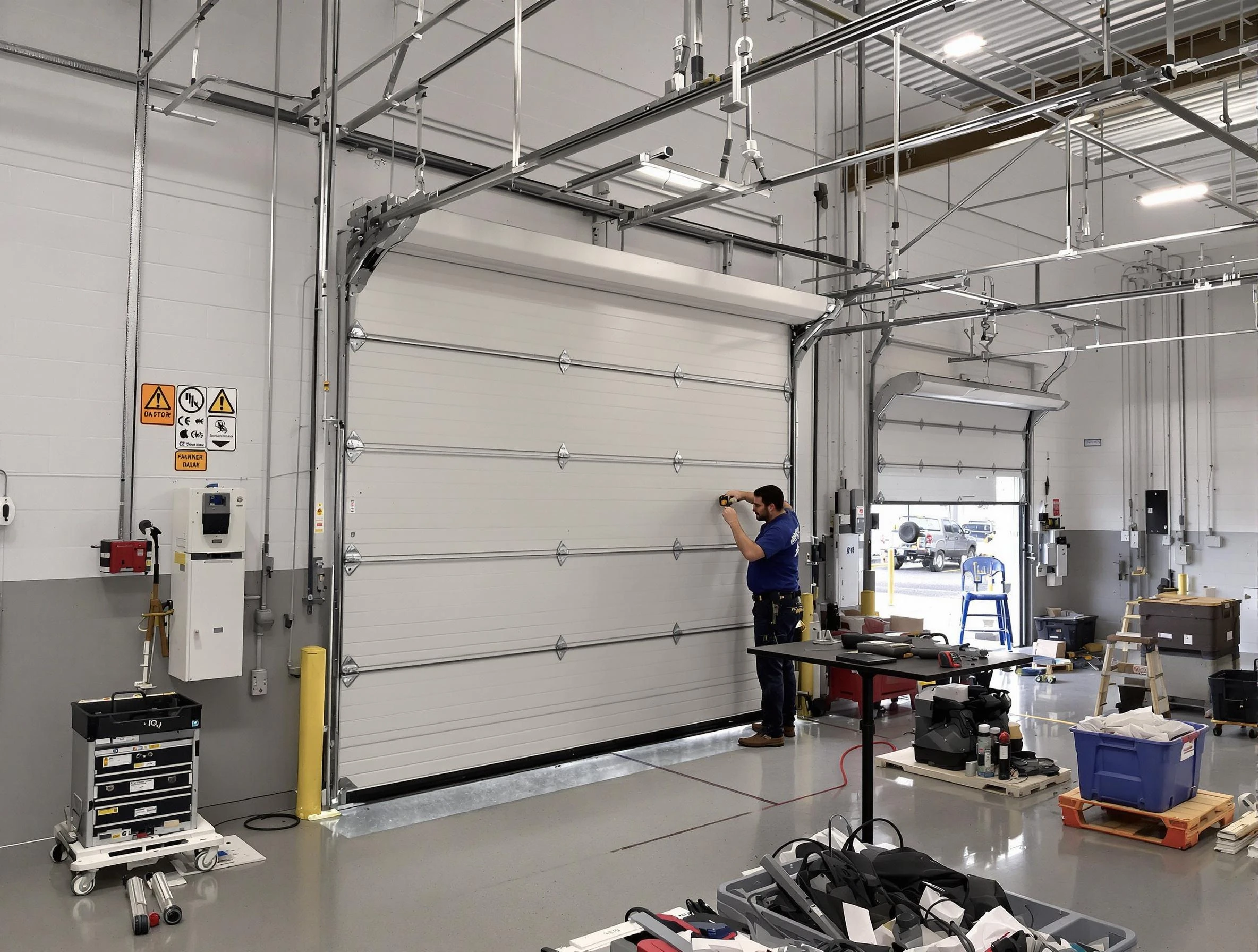 Commercial garage door repair being performed by Springville Garage Door Repair expert in Springville