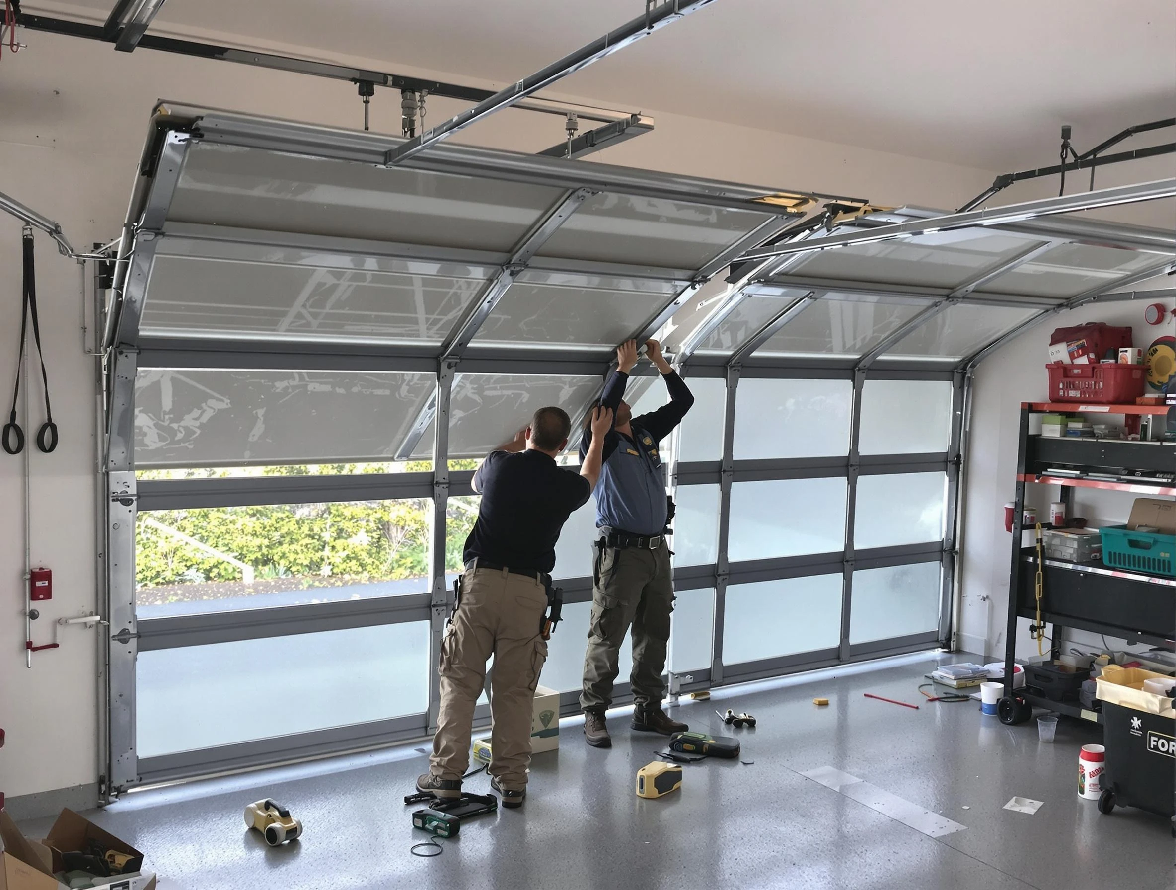 Springville Garage Door Repair expert performing precise panel replacement on Springville garage door